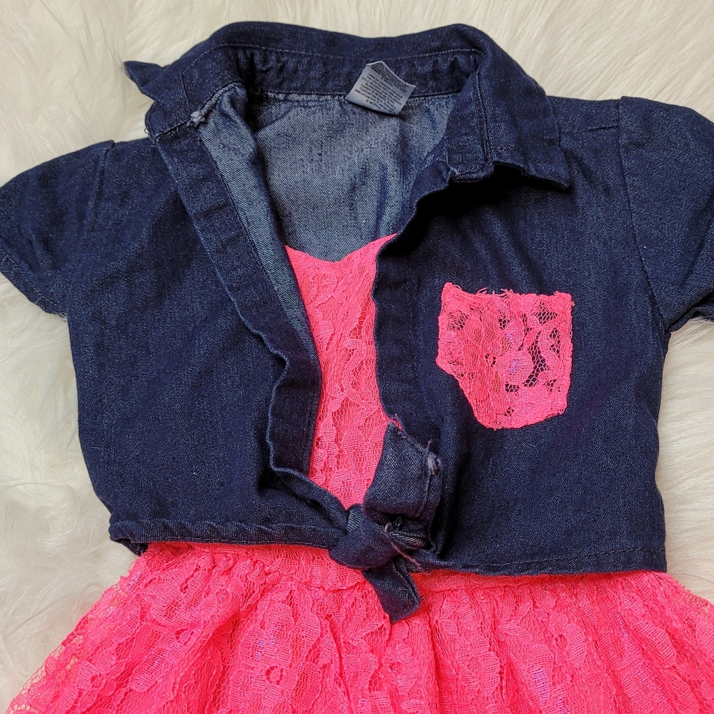 Denim Neon Pink Flare Dress - Picture 3 of 4